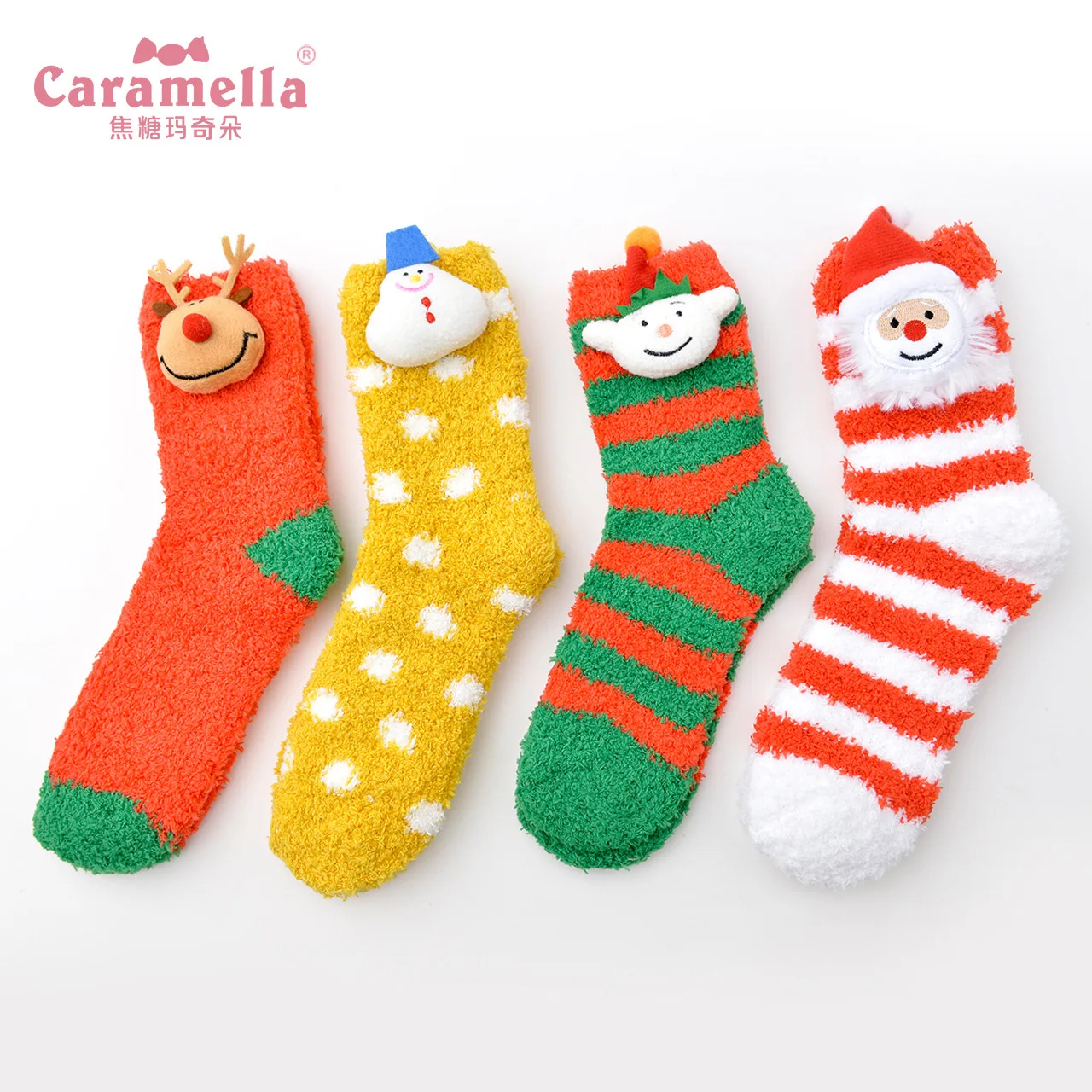 4 пары Caramella Зимние новые взрослые рождественские носки-тапочки с рисунком утолщенные женские рождественские подарки для женщин