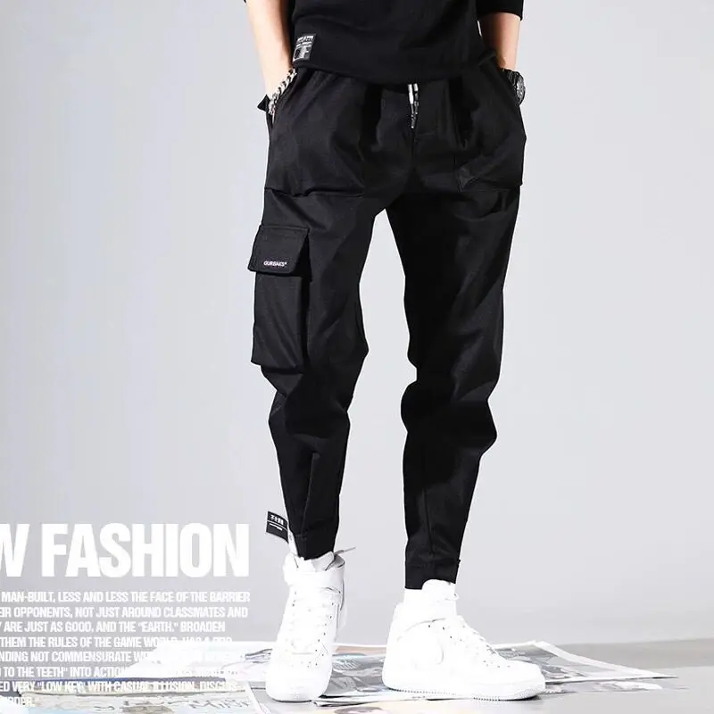 5XL Мужские Винтажные брюки карго мужские хип-хоп черные джоггеры с карманами мужские корейские модные спортивные штаны Осенние Комбинезоны - Цвет: K24 BLACK