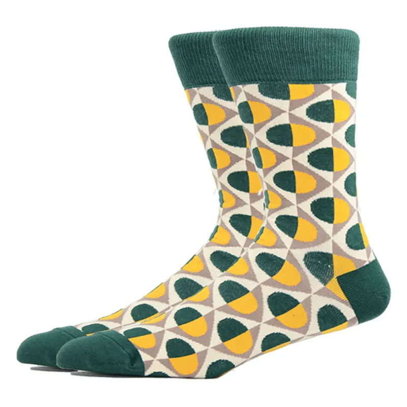Fashion Man Socks Geometric Color Combed Cotton Autumn Winter Warm Breathble Couple Long Socks For Men Women Happy Wedding Gifts