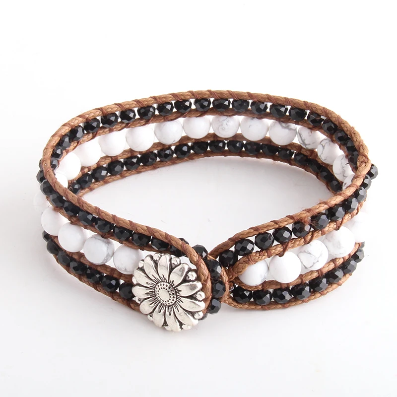 

MOODPC Fashion Beautiful Energy Beaded Jewelry Bracelet Handmade Black Glass White Stone Wrap Bracelets Drop Ship