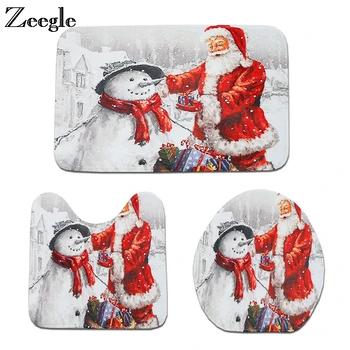 

Zeegle Christmas Bath Mat 3Pcs Bathroom Carpet Toilet Rug Abdsorbent Bathroom Floor Mats Shower Room Carpet Foot Mat Bath Rugs