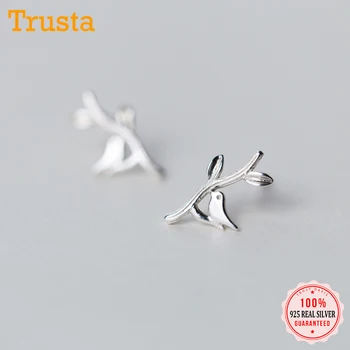 

Trusta 100% 925 Sterling Silver Women's Jewelry Fashion 9mmX14mm Leaves Bird Stud Earrings Gift For Girls Kid Lady Women DS428