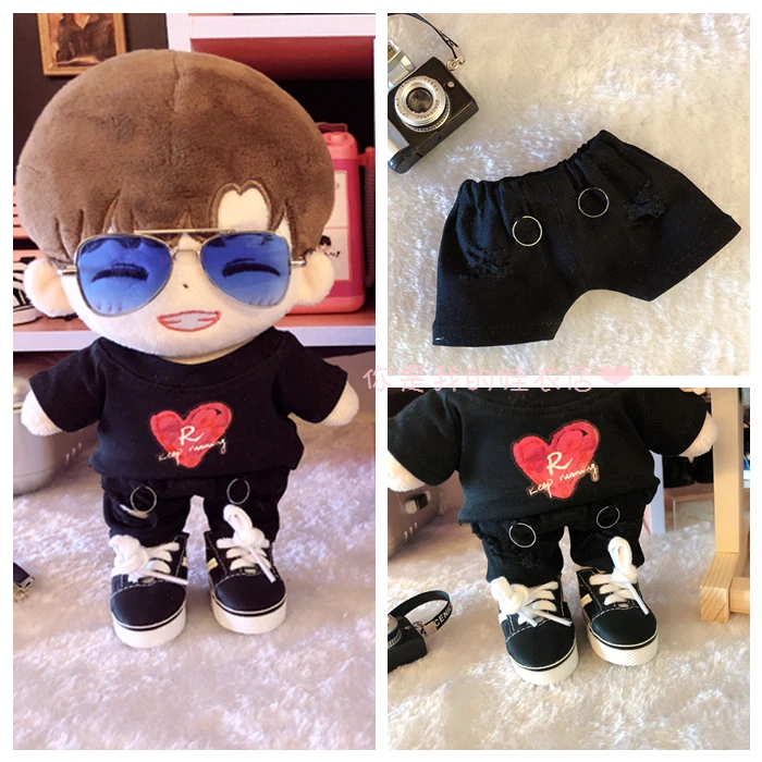Kpop EXO плюшевая Одежда для кукол наряд черные джинсы Рваные штаны с железным кольцом мода 20 см кукольные аксессуары Костюм