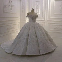 Real Pictures Ball Gown Wedding Dresse White Off Shoulder Luxury Crystal Beaded Saudi Arabian Dubai Bridal Gown Plus Size