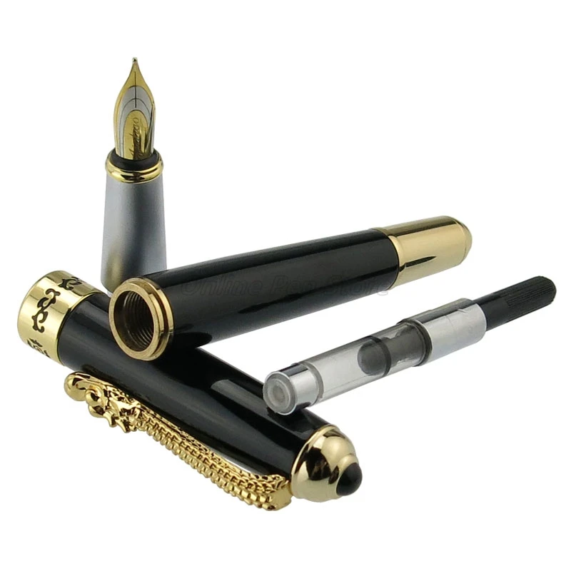 Jinhao 1000 메탈 블랙 래커 배럴 드래곤 클립 중간 펜촉 0.5MM 만년필 사무실 학교 쓰기 선물 펜 액세서리
