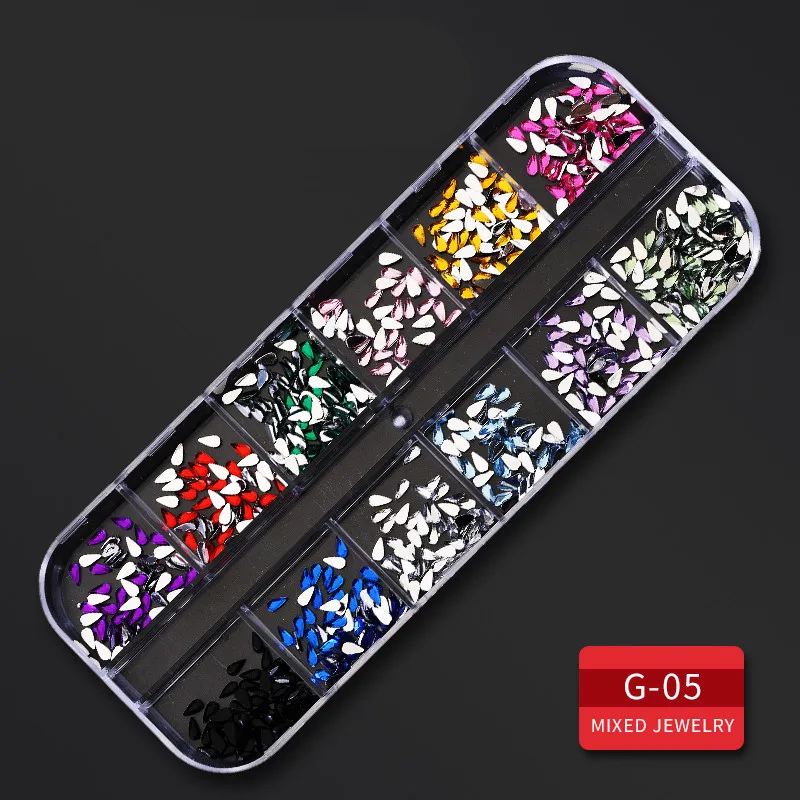 G05 1 коробка, многоразмерные Стразы для ногтей, 3D кристалл, AB стеклянные камни для ногтей, смешанные цвета, сделай сам, украшения для ногтей, золотые, серебряные стразы - Цвет: G05