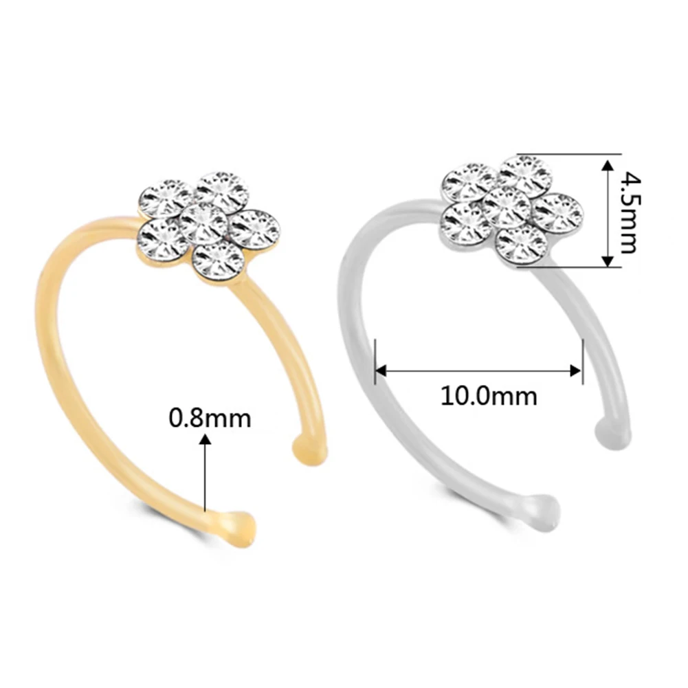 Мужские Женские поддельные кристалл пирсинг носа ювелирные изделия для тела Цветочный нос обруч кольцо для носа крошечный цветок спиральный для хряща кольцо на Козелок