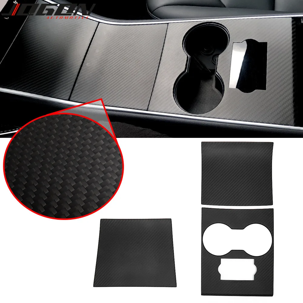 

3pcs Real Carbon Fiber For Tesla Model 3 2017-2020 Model Y 2020 Car Central Console Gear Shifter Knob Panel Trim Accessories