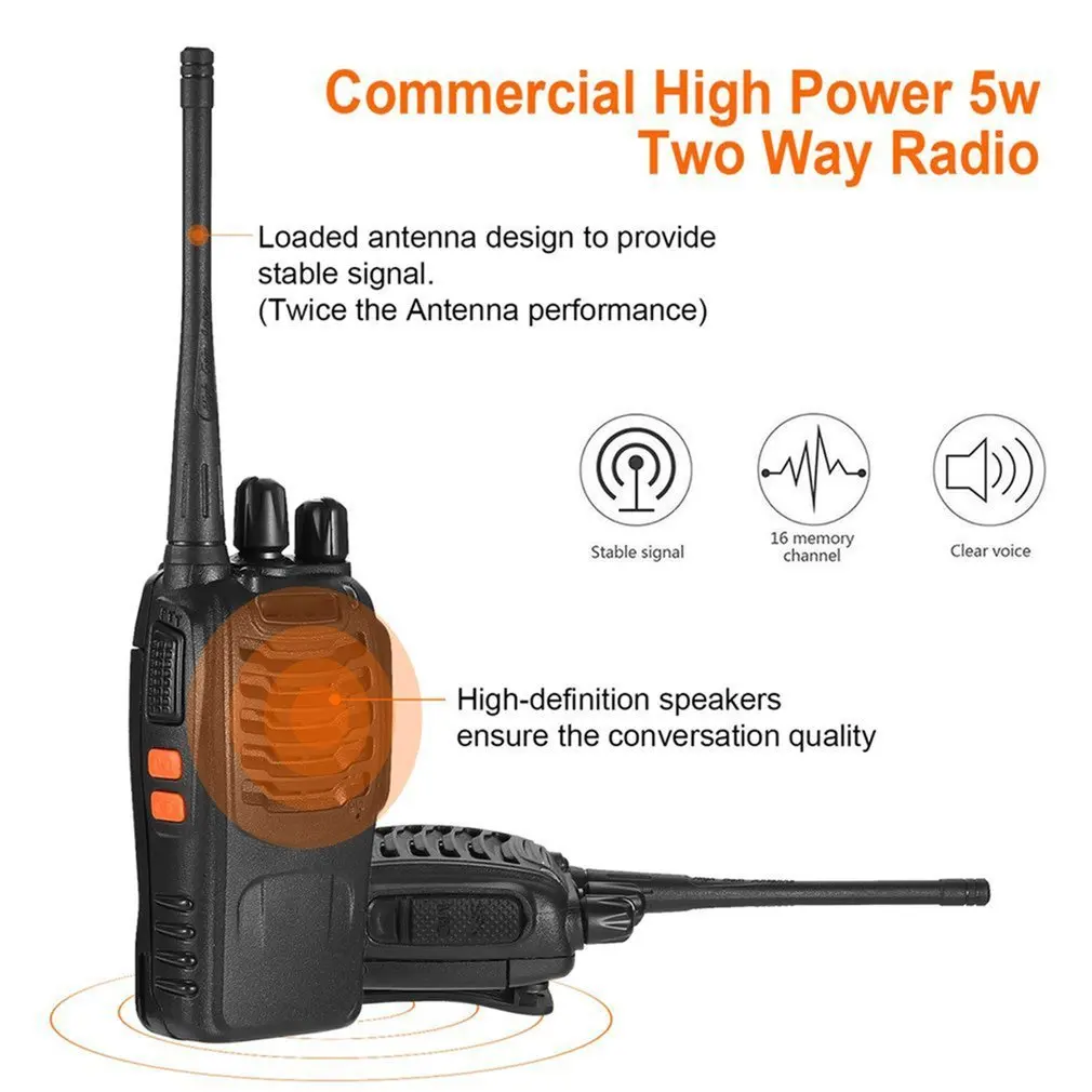 2 шт Baofeng BF-888S UHF 400-470 MHz 2-Way радио twee 16CH Walkie Talkie с микрофоном FM приемопередатчик DC power