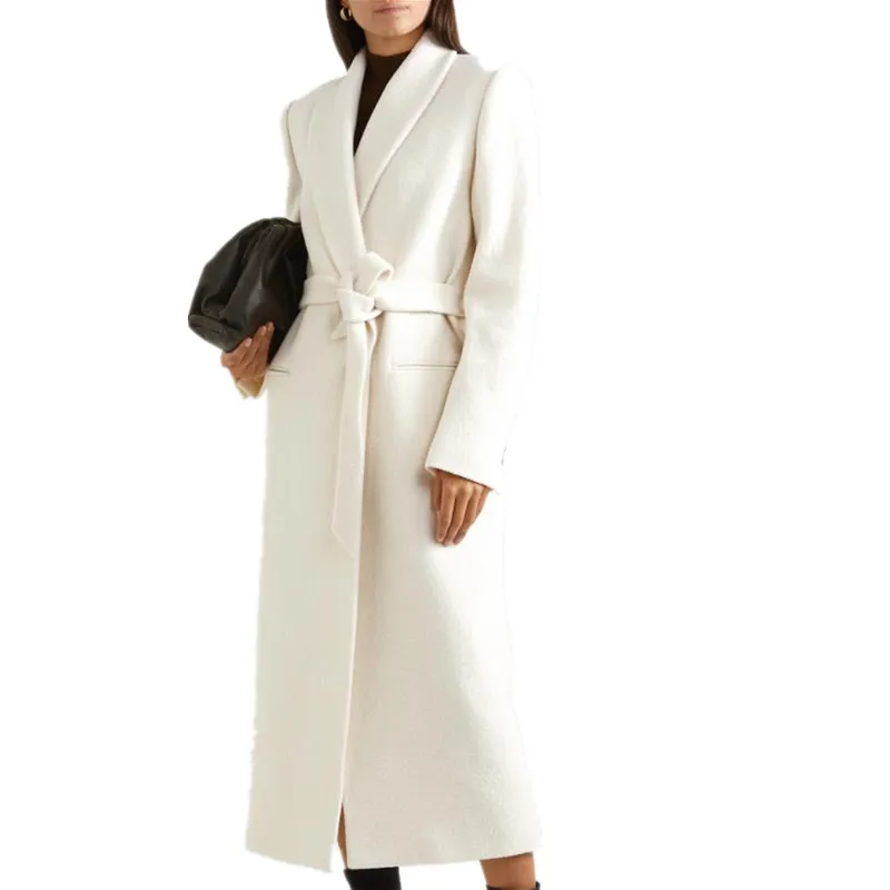 

Women Coats Winter Wool Long Coat slim Vintage Fashion white Ladies Coats Plus Size 2XL
