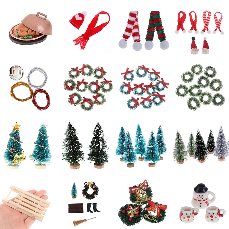

Dollhouse Christmas Turkey Garland Lantern Decoration Lantern Mini Cap Woolen Scarf Sleigh Pine Needles Kid Toy Gift
