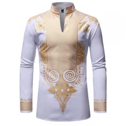 Chemise à manches longues pour hommes, imprimé Dashiki africain noir, mode Hip Hop Streetwear, vêtements africains, Slim Fit, 2022 