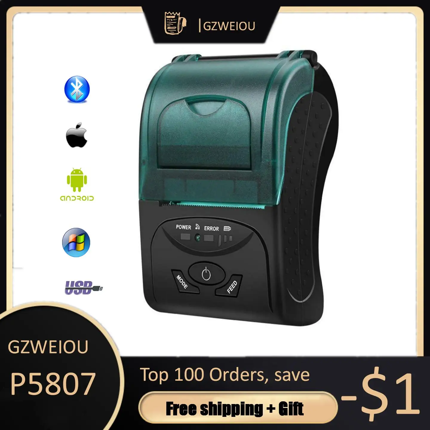 58mm mini Pocket 2 inch USB Pos Printer Thermal Bluetooth Printerfor Restaurants and Supermarkets for Window Android IOS | Компьютеры и