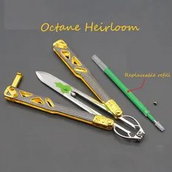 Apex Legends Juego de octano de aleación Balosong, pluma para firmar, aleación, cuchillo de mariposa, Sworld, modelo de arma, regalo coleccionable, 22cm