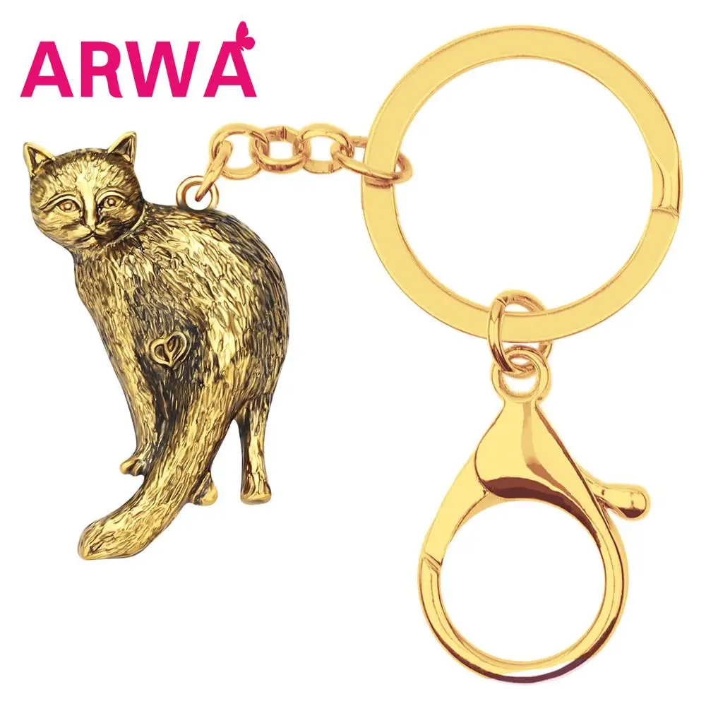 

ARWA Alloy Plated Antique Gold Elegant Cat Kitten Key chain Key Ring Pet Animal Keychain Girl Lady Bag Car Purse Decoration Gift