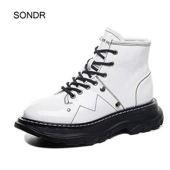

2020 Real Leather Shoes Women Fashion Martin Boots Platform Fashion Brand Ladies footware Ankle Boots Female White botas mujer
