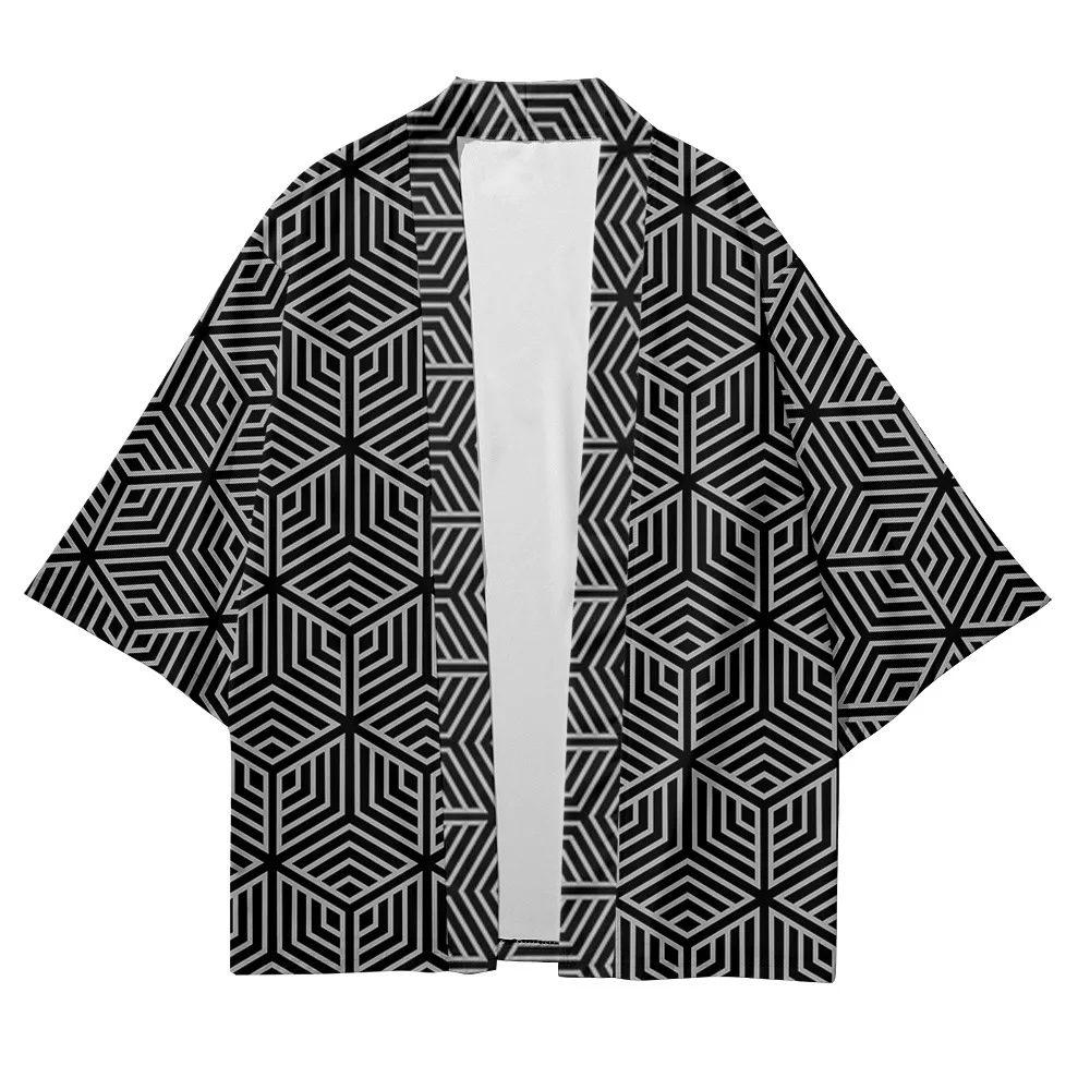Plus Size Fashion Geometric Patterns Beach Japanese Style Kimono Streetwear Men Women Cardigan Haori Yukata Tops Robe Clothes japanese kimono japanese kimono cardigan