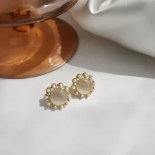 S925 needle new opal earrings female niche design sense retro pearl simple earrings tide wild ear clip