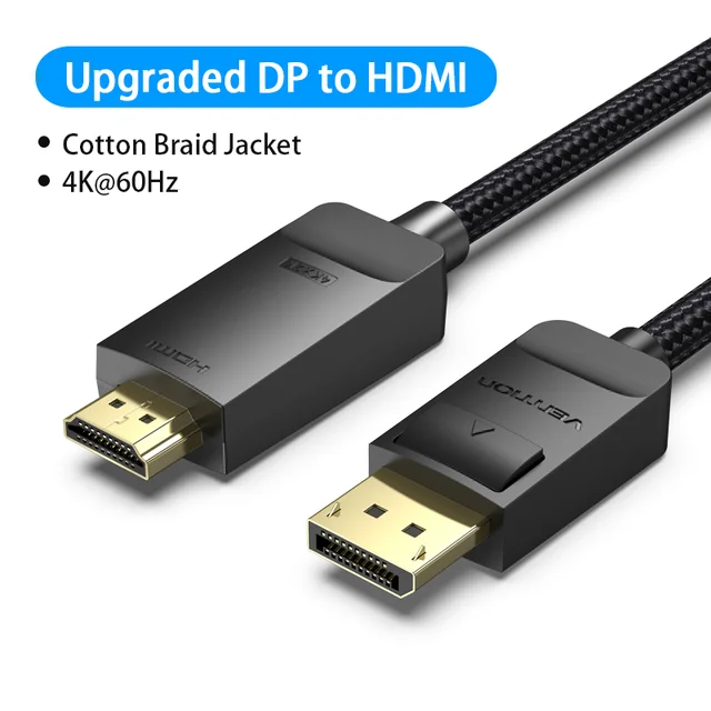 bellen Herformuleren Stamboom Vention Display Port to HDMI 4K 60Hz DP to HDMI Cable for PC Laptop HDTV  Monitor Projector Video Audio Cable DisplayPort to HDMI - AliExpress