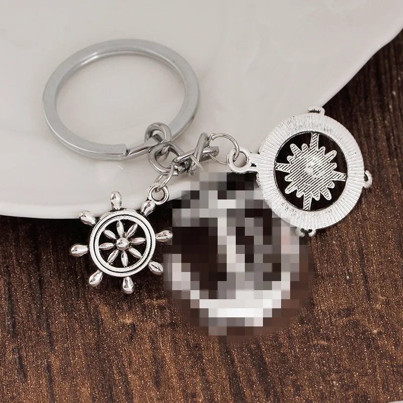 

Europe And America Retro Accessories Compass Key Chain Rudder Boat Anchor Cool Good Friend Keychain