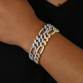 

NEW Men's hip hop wide chain with cz punk rock bracelet Cuban brake chain men's bracelet women's jewelry Simple Style hand chain