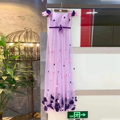 violet Новинка, модное Кружевное платье макси, элегантное фиолетовое прозрачное Сетчатое длинное платье, Роскошные вечерние платья знаменитостей Vestidos - Color: violet