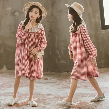 

2020 Autumn Spring Big Girl Dress Fashion Children Long Sleeve Princess Dresses Teen Little Girl Dress Red Brown Clothing Autumn