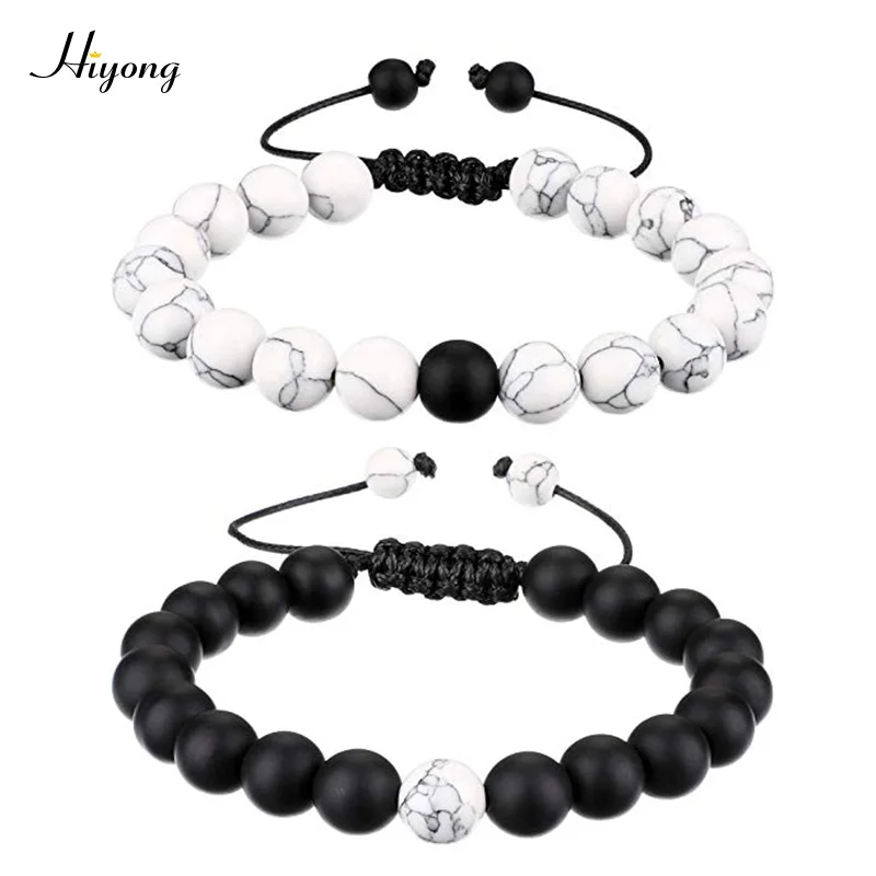 Distance Bracelet Натуральный камень Бусины-Короны Браслет 8 мм черный матовый Агаты белый браслет из говлита пары расстояние браслеты его и ее ювелирные изделия - Окраска металла: Distance Bracelet