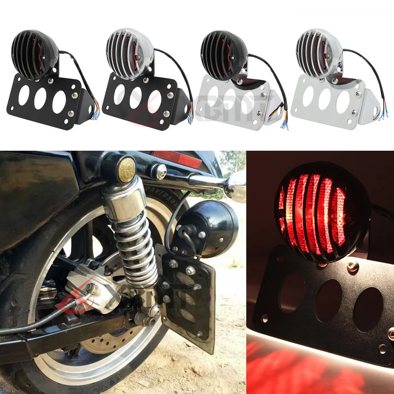 Motorcycle Chrome License Plate Tail Rear Light Bracket Mount Street bike Cruser