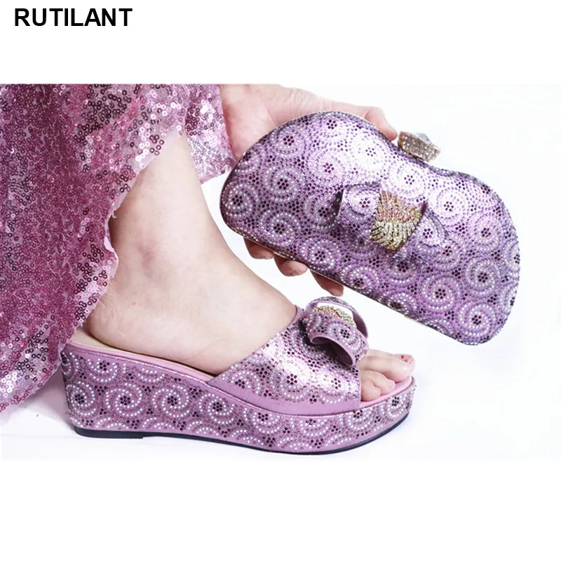 

Latest African Shoe and Bag Set Decorated with Rhinestone Italy High Heels Women Wedding Shoes Nigerian Shoes and Matching Bags