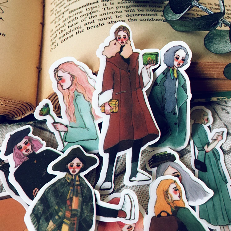 KLJUYP 14 шт. Ретро Стикеры для девочек красочные картонные высечки скрапбукинга