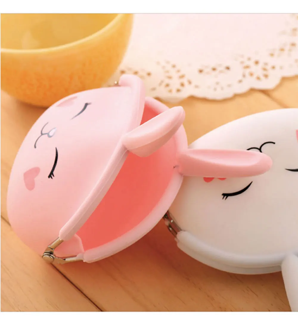 Kawaii модный кошелек для монет милый мультипликационный кролик в стиле кавай мешочек для женщин девочек маленький кошелек мягкий силиконовый кошелек для монет подарок для детей K1339 E
