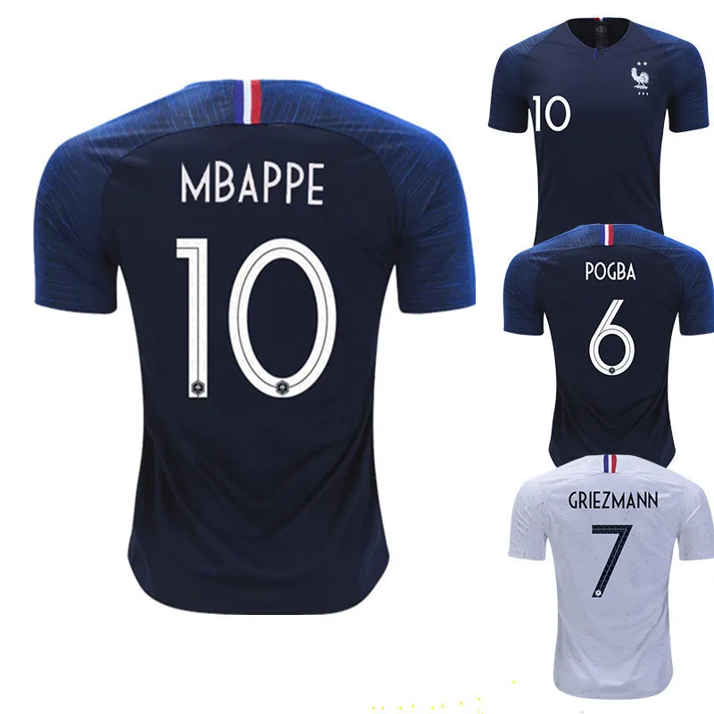 

France Jersey Suit 2018 World Cup 2 Star 10 Kylian Mbappe No. 7 Griezmann Football Clothes Custom Wholesale