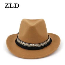 ZLD шляпа для мужчин и женщин, имитация шерсти, зимние женские фетровые шапки для мужчин, модный черный топ, джазовая шляпа, ковбойская шляпа, кожаная Пара моделей