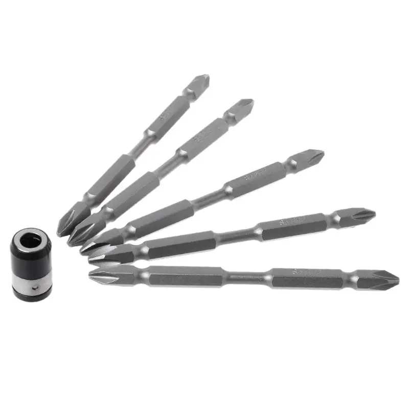 5Pcs S2 100mm Long Double Head Screw Bits With 1Pc Movable Magnetic Ring Set