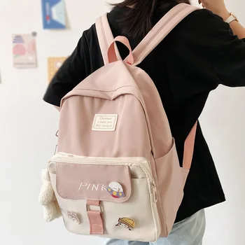 

College Girl Student Embroidery Backpack Cute Nylon Women School Bag Lady Kawaii Harajuku Backpack Badge Female Fashion Bag Book