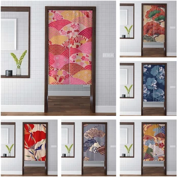 

Japanese Noren Red Crane Bamboo Ukiyo-e Door Curtain Traditional Painting Curtain Decor For Home Kitchen Cafe Ornament Plush