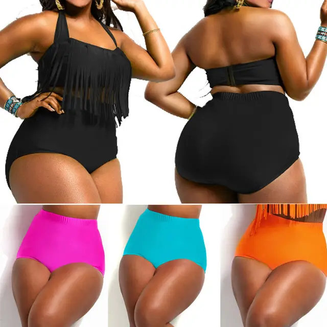 Hirigin Plus Size Women Sexy Bikini Lady Push up Beach Swimsuit High Waist  Bottoms Soild Color Short Pants Swimwear 6