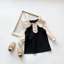 Новое поступление, осеннее платье принцессы с длинными рукавами для девочек детское платье с воротником Детские хлопковые платья