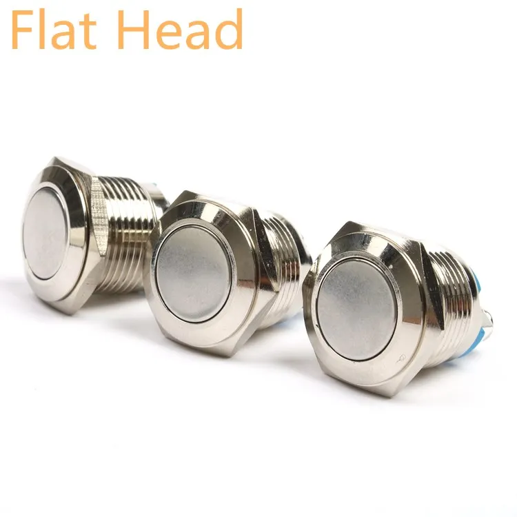 

16mm 19mm NC Normal Close Metal Push Button Switch Momentary Reset Self-reset Brass Nickel Plated Screw Round Flat High Head