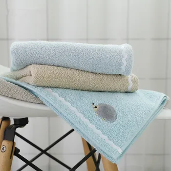 

34x75cm 100% Cotton Hair Towel Cartoon Little Hedgehog Embroidered Soft Absorbent Washcloth Hand Towels Bathroom