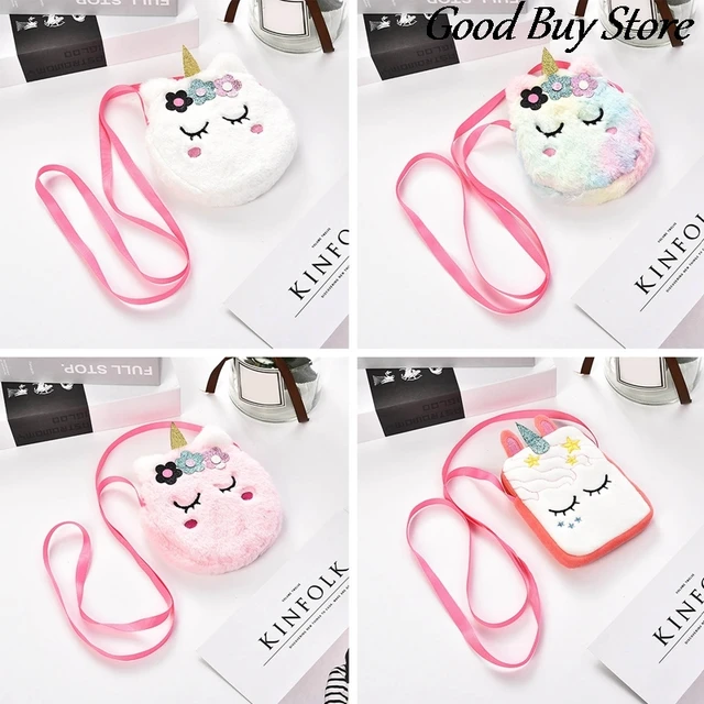 Winter Soft Fur Shoulder Purse Unicorn Plush Crossbody Bags Cute Animals Messenger Bag Key Earphone Organizer Pouch Girls Wallet 2