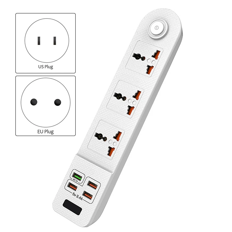 

Multi-Function Smart USB Power Board Expander 3 Sockets 4 USB Flame-Retardant Multifunctional Square Sockets