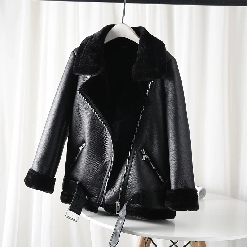 Chaqueta con plumas de cordero extra gruesas y cálidas para mujer, chaqueta con piel artificial, novedad de 2021