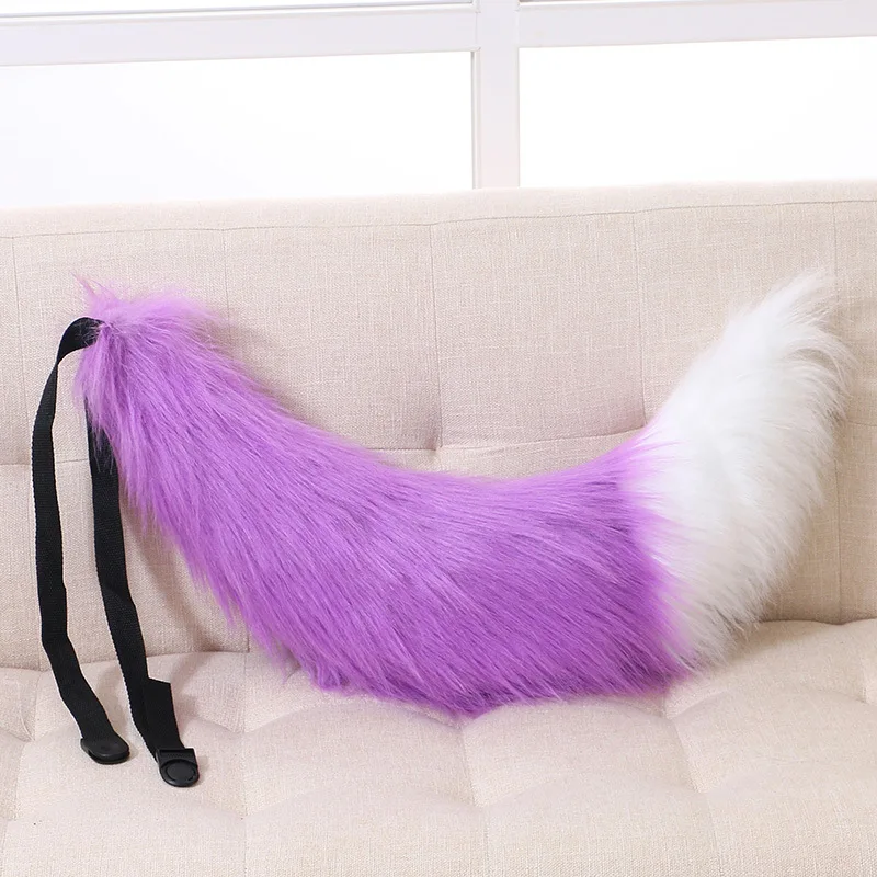 tail purple and whit Хэллоуин Регулируемый пояс Лисий хвост кошка реквизит меховые хвосты пушистые косплей реквизит карнавальные Вечерние - Color: tail purple and whit