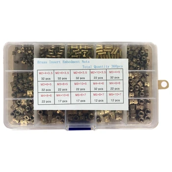 

360Pcs Female Thread Knurled Nuts M2 M3 M4 M5 Brass Threaded Insert Round Injection Moulding Knurled Nuts Assortment Kit