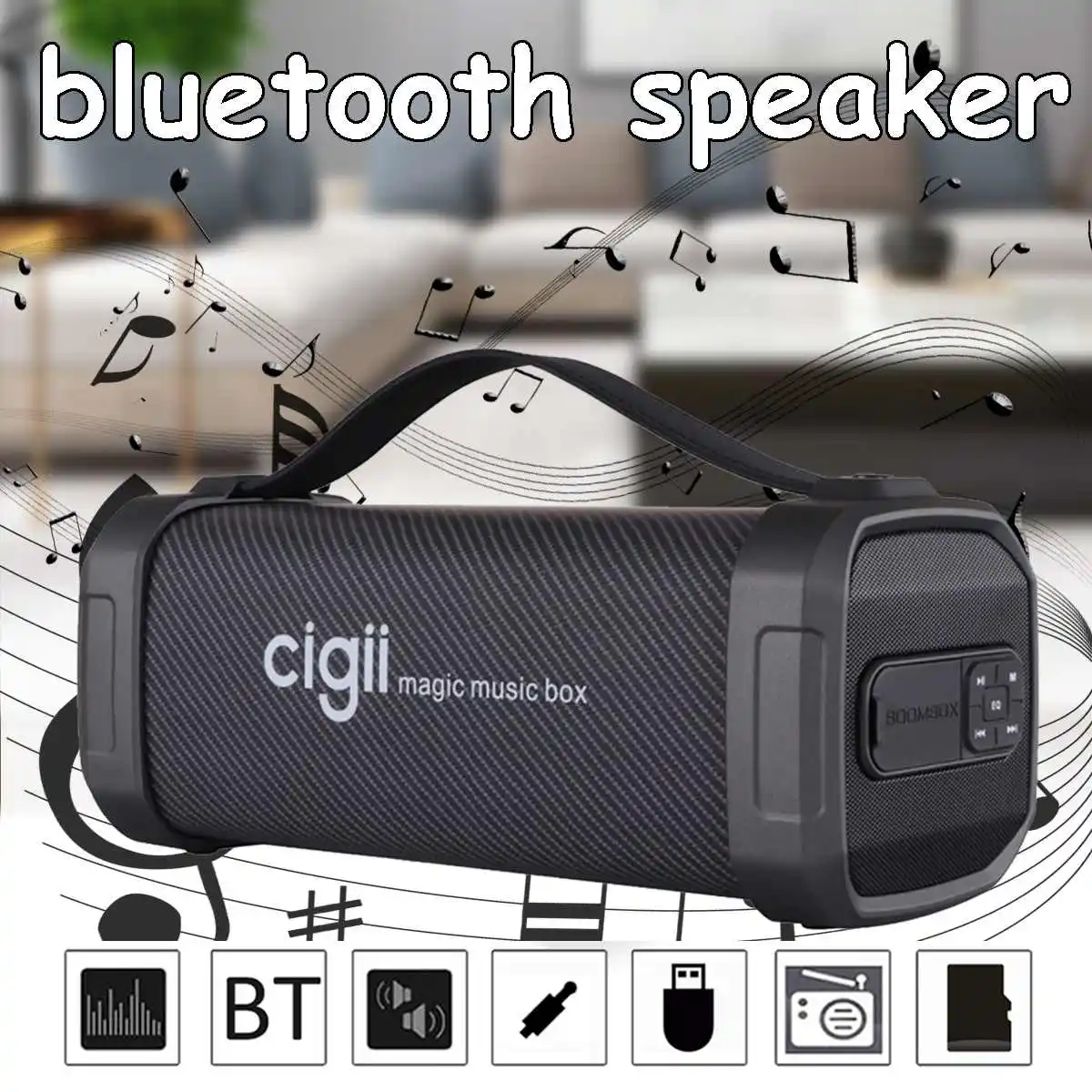 

10W Portable Bluetooths Speaker CIGII F62D Noise Reduction Outdoor Headphones Support FM Radio USB AUX With Strap A2DP Wireless