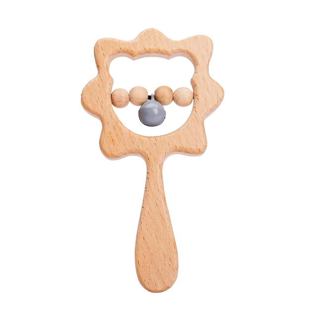 Baby Wooden Rattle Beech Bear Hand Teething Wooden Ring Baby Rattles Play Gym Montessori Stroller Toy Educational Toys for Kid set-4