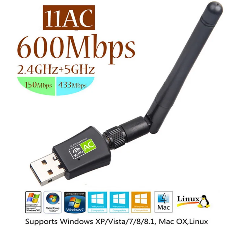 KEBIDU 600Mbps Wifi Adapter Dual Band Free Drive 5GHz 2.4Ghz 802.11AC Antenna Dongle Network Card For Laptop Desktop | Компьютеры и