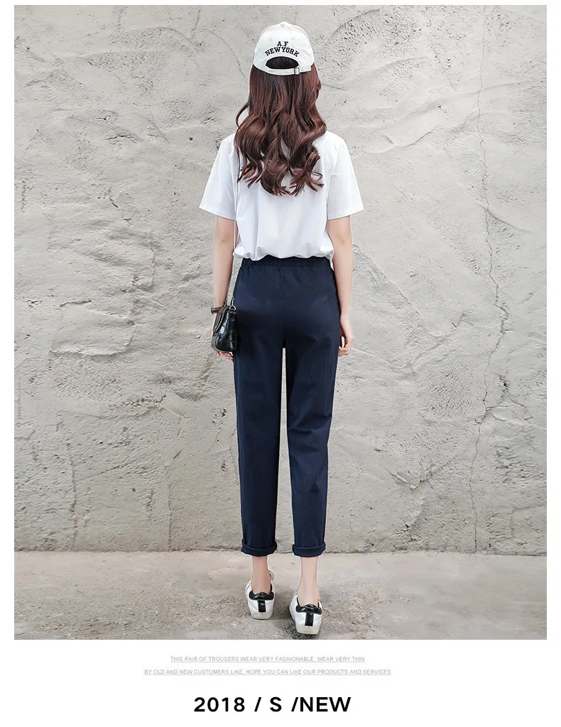 Autumn Cotton Linen Pants Women Candy Color Casual Loose Harem Pants for Women Ankle Length Trousers Female Elastic Waist Pant